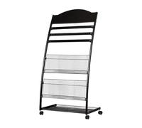 JS Space Porte-revues robuste en fer avec roues rotatives à 360°, organiseur autonome pour magazines, brochures, journaux et livres, pour espaces d'exposition, noir