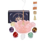 JSDDE Support Encens Baton en Forme de Lotus en Résine Chakra Set Brûleur Porte Encens Lotus Pierres Précieuses Vrac Batons Encensoir Décoration Intérieurs Méditation Yoga Lithotherapie Quartz Rose