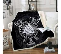 JSDGJSG Couvertures et Plaids Sherpa Throw Blanket,Flanelle Couverture Polaire Tatouage Viking imprimée en 3D, Couverture en Peluche Noire et Blanche, 130x150cm