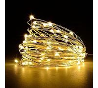Jsdoin - Guirlande lumineuse 100 LED et à piles en fil de cuivre pour éclairage intérieur et extérieur, chambre, décoration de mariage, fête, Noël, décoration d'arbre (Blanc chaud, 2 Pcs 10m100leds)