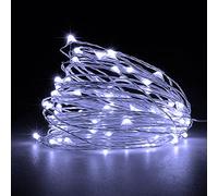 Jsdoin - Guirlande lumineuse 50 LED et à piles en fil de cuivre pour éclairage intérieur et extérieur, chambre, décoration de mariage, fête, Noël, décoration d'arbre (Blanc froid, 4 Pcs 5m50leds)