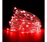 Jsdoin - Guirlande lumineuse 50 LED et à piles en fil de cuivre pour éclairage intérieur et extérieur, chambre, décoration de mariage, fête, Noël, décoration d'arbre (Rouge, 2 Pcs 5m50leds)