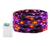 Jsdoin - Guirlande lumineuse 50 LED et à piles en fil de cuivre pour éclairage intérieur et extérieur, chambre, décoration de mariage, fête, Noël, décoration d'arbre (Orange + Violet, 2 Pcs 5m50leds)