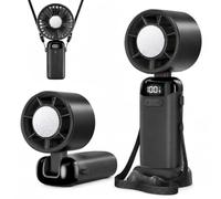 Jsdoin Petit Mini Ventilateur Portable, Mini Ventilateur à main usb Portatif Portable Rechargeable avec 5 vitesses écran LED pour la maison, bureau, chambre à coucher, voyages en plein air (Noir)