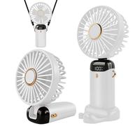 Jsdoin Ventilateur portable rechargeable par USB avec 5 vitesses,mini ventilateur de bureau pliable avec écran LED pour la maison, le bureau,la chambre à coucher, les voyages en plein air (Blanc)