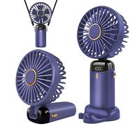 Jsdoin Ventilateur portable rechargeable par USB avec 5 vitesses, mini ventilateur de bureau pliable avec écran LED pour la maison, le bureau, la chambre à coucher, les voyages en plein air (Violette)