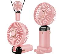 Jsdoin Ventilateur portable rechargeable par USB avec 5 vitesses, mini ventilateur de bureau pliable avec écran LED pour la maison, le bureau, la chambre à coucher, les voyages en plein air (Rose)