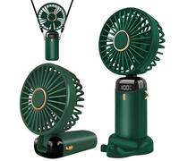 Jsdoin Ventilateur portable rechargeable par USB avec 5 vitesses,mini ventilateur de bureau pliable avec écran LED pour la maison, le bureau,la chambre à coucher, les voyages en plein air (Vert)