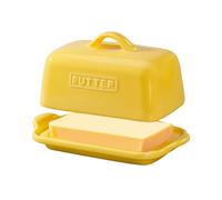 JSHKY Beurrier à grande contenance, adapté pour 500 g et 250 g de beurre | Plat à beurre jaune avec couvercle, récipient à beurre à poser sur le plan de travail