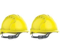 JSP Evo®2 Casque de sécurité avec Harnais à cliquet - Aéré - Casque de sécurité Industriel en 397 pour Le bâtiment, la Construction et Les Chantiers - Jaune (AJF030-000-200) (Lot de 2)
