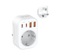 JSVER Adaptateur Prise Anglaise, Adaptateur Voyage France/Europe vers UK,Adaptateur Prise avec 2 Type C(PD 20W) et 2 USB A Prise Type G vers UK Irlande, Malaisie, Singapour, HK, Dubaï(Blanc)