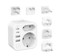 JSVER Adaptateur Prise Universelle,Adaptateur de Voyagevers USA/UK/Japan,Adaptateur International de Type A/B/G/I/M avec 4 Ports USB et Interrupteur,Adaptateur de Prise pour Canada,Australie(Blanc)