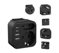JSVER Adaptateur Prise Universelle, Adaptateur International de Type A/G/B/I/M avec 4 Ports USB C et Interrupteur, Adaptateur de Prise pour USA, Canada,Australie, Mexique(Noir)