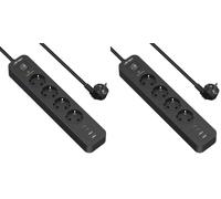 JSVER Multiprise Parasurtenseurs USB 4 Prises avec 2 Ports USB 2 Ports USB C Chargeur (5V3,4A) Multiprises parafoudre et surtension avec Cable 2m pour Smartphone, Maison, Bureau-Noir (Lot de 2)