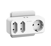 JSVER Prise Multiple 5 en 1 - Bloc Multiprises Secteur 3 Prises avec 2 Ports USB Chargeur (12W) - Multiprise Murale Électrique pour Domicile, Bureau, Voyages - Blanc