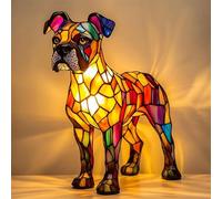 JSvsza Lampe de Table & Veilleuse LED USB Corgi/Carlin - Résine Artistique Colorée Effet Vitrail 3D-Décoration Maison Chic - Idée Cadeau Originale pour Adultes et Enfants Amoureux des Chiens, Boxer