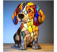 JSvsza Lampe de Table & Veilleuse LED USB Corgi/Carlin - Résine Artistique Colorée Effet Vitrail 3D-Décoration Maison Chic - Idée Cadeau Originale pour Adultes et Enfants Amoureux des Chiens, Beagle