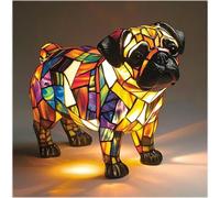 JSvsza Lampe de Table & Veilleuse LED USB Corgi/Carlin - Résine Artistique Colorée Effet Vitrail 3D-Décoration Maison Chic - Idée Cadeau Originale pour Adultes et Enfants Amoureux des Chiens, Pug