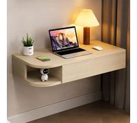 JSWHYBD Bureau Flottant Mural avec tiroirs, Table Console Suspendue en Bois Massif avec Rangement pour Salon, Chambre à Coucher, Bureau et Petits espaces Natural Wood - B 80cm/31.5in