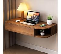 JSWHYBD Bureau Flottant Mural avec tiroirs, Table Console Suspendue en Bois Massif avec Rangement pour Salon, Chambre à Coucher, Bureau et Petits espaces Walnut - A 120cm/47.2in