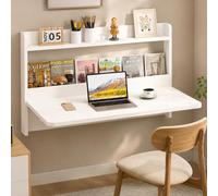 JSWHYBD Bureau Mural Pliable avec étagère de Rangement, Table déroulante Flottante, Poste de Travail Peu encombrant pour Les Petits espaces White 80cm/31.5in