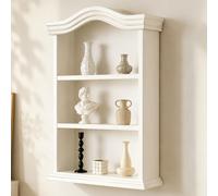 JSWHYBD Étagère Murale Vintage à Trois Niveaux en Bois Massif, Meuble Flottant avec Dessus incurvé. Rangement Rustique adapté pour Chambre, Salon et Salle de Bains White