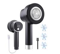 JTF Rasoir Anti Bouloche Électrique pour Vêtements Canapés (Noir) | Rechargeable USB,pour Couvertures Rideaux,Écran LCD,3 Niveaux de Puissance Réglables,Lame à 6 Branches