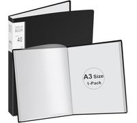 JTOOYS Porte-vues A3 à 40 pochettes en plastique transparent, classeur avec pochettes en plastique A3, livre de rangement pour peinture et œuvres d'art, noir (43,5 x 31,5 x 2,8 cm)