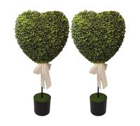 JTQYFI Lot de 2 arbres artificiels en forme de cœur pour la Saint-Valentin, avec boules, pots de fleurs et nœud papillon, arbres décoratifs en forme de cœur pour l'extérieur