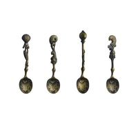 JTQYFI Lot de 4 cuillères à café sur le thème de l'océan - Cuillères à mélanger créatives - Cuillères à café anciennes - Cuillères à dessert, collations - Passe au lave-vaisselle
