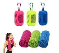 jtum Serviette Sport Microfibre, Serviette Rafraîchissante Adulte 30×90cm, Lot 3 Couleurs Bleu Roi Vert Fuchsia avec Étui Silicone Rond à Mousqueton