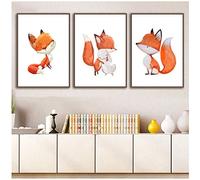 Juabc 3 Pièces Renard Lapin Affiche De Bande Dessinée Animaux Mur Art Toile Aquarelle Affiches Et Gravures Pour La Décoration Des Enfants Chambre 50X70Cmx3 No Frame