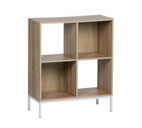 JUANIO Bibliothèque Meuble de Rangement de 4 niches Coloris Bois Effet chêne et Pieds en métal Blanc - Longueur 60 x Profondeur 29 x Hauteur 72cm