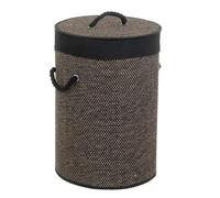JUANIO Corbeille Panier à Linge Rond en Bambou Tressé et Tissu Noir avec Couvercle, capacité 45 L - Diamètre 35 x Hauteur 50 cm