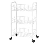 JUANIO Desserte Chariot de Cuisine empilable à roulettes pivotantes,Chariot de Service à 3 Niveaux en métal Blanc - Longueur 38 x Profondeur 26 x Hauteur 62 cm