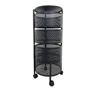 JUANIO Desserte sur roulettes avec 4 tiroirs rotatifs, Chariot Mobile à 3 Niveaux, Chariot Rangement à légumes, Panier à Fruits Coloris Noir - Diamètre 33 x Hauteur 75 cm