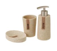 JUANIO Ensemble d'accessoires Salle de Bain 3 pièces, Set Salle de Bain avec Distributeur de Savon en polyrésine Coloris Beige