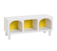 JUANIO Etagère Meuble de Rangement Bas Blanc pour Chambre d'enfant à 3 Niches à Fond Jaune - Longueur 90 x Profondeur 32 x Hauteur 40 cm
