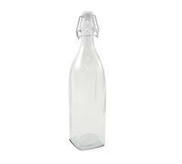JUANIO Lot de 10 bouteille carrée en verre avec bouchon hermétique, carafe bouteille avec fermeture à clip, capacité 1L - Longueur 8,2 x Largeur 8,2 x Hauteur 31,8 cm
