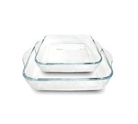 JUANIO Lot de 2 Plats à Four Moule de Cuisson en Verre Forme carré - Longueur 28 x Profondeur 28 cm/Longueur 22 x Profondeur 22 cm