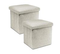 JUANIO Lot de 2 Pouf Coffre de Rangement Pliable carré, Tabouret Cube Pliant avec Couvercle Amovible, Repose-Pieds en Polyester Coloris crème - Longueur 38 x Profondeur 38 x Hauteur 38 cm
