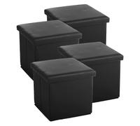 JUANIO Lot de 4 Pouf Coffre de Rangement Pliable carré, Tabouret Cube Pliant avec Couvercle Amovible, Repose-Pieds en PVC Coloris Noir - Longueur 38 x Profondeur 38 x Hauteur 38 cm