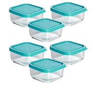 JUANIO Lot de 6 boîte de conservation carré avec couvercle hermétique, frigoverre en verre - Longueur 10 x Profondeur 10 x Hauteur 5 cm