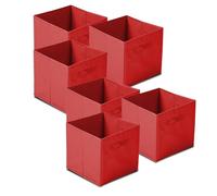 JUANIO Lot de 6 cubes de rangement pliables, coffre de rangement, boîte de rangement en tissu avec poignées coloris rouge - Longueur 31 x Profondeur 31 x Hauteur 31 cm
