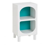 JUANIO Table de Chevet Meuble de Rangement Blanc pour Chambre d'enfant avec 2 Niches Arquées à Fond Bleu-Longueur 40 x Profondeur 32 x Hauteur 70 cm