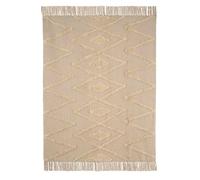 JUANIO Tapis à Franges avec Pompons, Tissage Plat imprimé, Moquette en Coton Coloris Naturel - Longueur 160 x Profondeur 130 cm