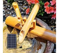 JuanNest Fontaine d'eau Solaire en Bambou Naturel Intérieure Extérieure, Caractéristique De Cascade De Jardin Décorative À L'air Dernière Intervention avec Panneau Solaire, Fontaine Japonaise L 50CM
