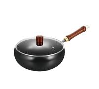 Jubepk chinois antiadhésif, manche en bois, batterie de cuisine à plat, poignée résistante à la chaleur, construction en fer sans revêtement, 31,8 cm pour la maison, la cuisine, l'hôtel