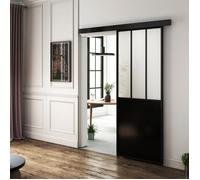 JUBEST Kit porte coulissante verrière en métal H204x73cm incluant rail et fixations