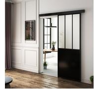 JUBEST Kit porte coulissante verrière en métal H204xW93cm incluant rail et fixations